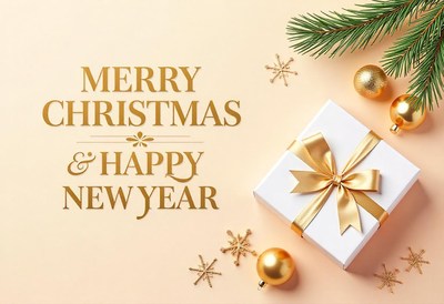 A festive christmas gift with a golden bow