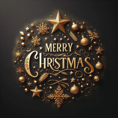 A festive gold christmas greeting with ornaments