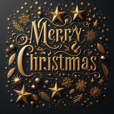 A 3d rendering of merry christmas in gold script