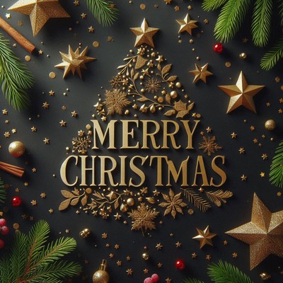 Merry christmas wishes with a golden tree