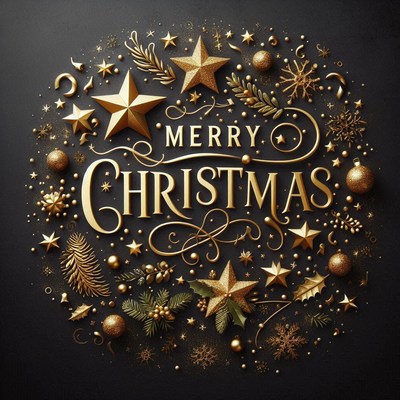 A festive christmas greeting with gold ornaments