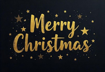 Merry christmas written in gold on a black background