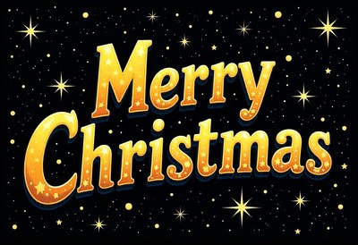 Merry christmas against a starry night sky