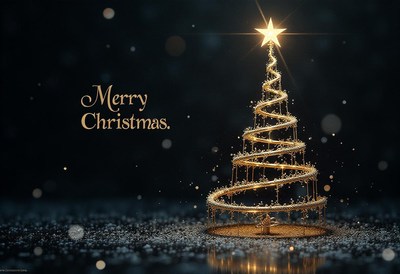 A golden christmas tree with a star on top