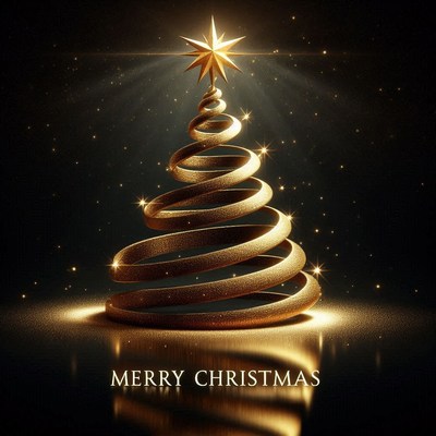 A golden christmas tree with a star on top