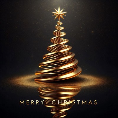 A golden spiral christmas tree with a star on top