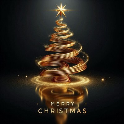 A golden christmas tree with a star on top