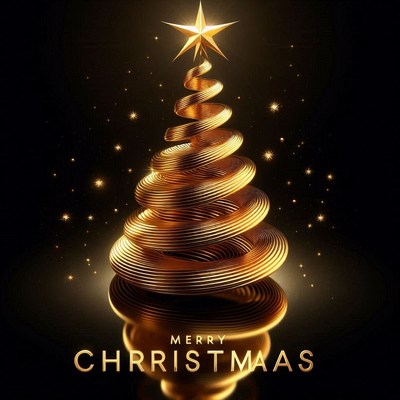 A golden spiral christmas tree with a star on top