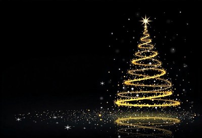 A golden tree glows on a dark backdrop