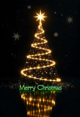 A glowing christmas tree with a star on top