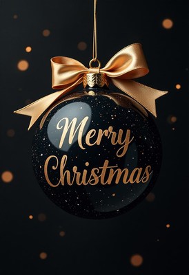 Black ornament with gold bow on dark background