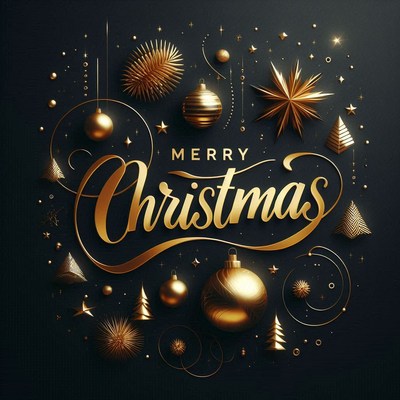 Merry christmas greeting with gold ornaments