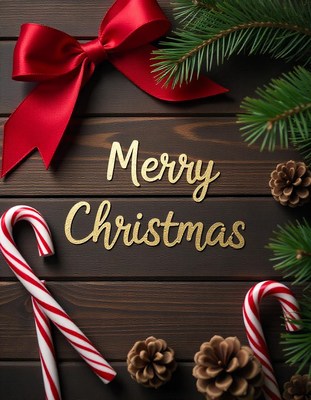 Christmas backdrop with candy canes and pine cones