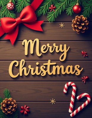 A wooden background decorated with christmas ornaments