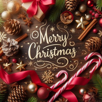 Holiday cheer with ornaments, candy canes, and pine!