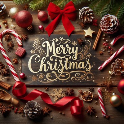 Christmas sign with ornaments and candy canes