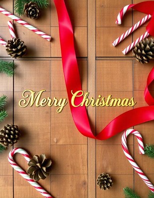 Festive wood backdrop with candy canes and ribbon