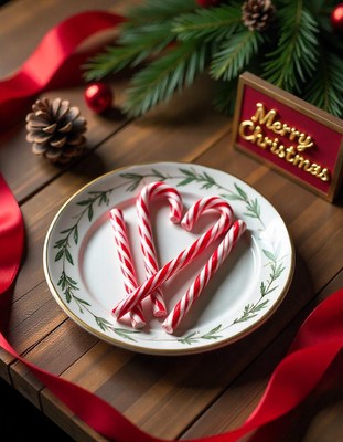 Red and white candy canes on a plate