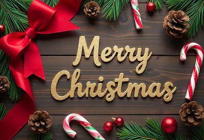 Merry christmas decorations on a wooden background