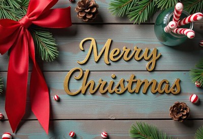 Merry christmas written in gold on a wooden background