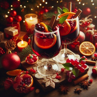 Red wine with orange slices and cinnamon sticks