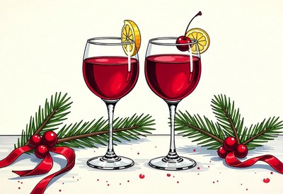 Two wine glasses with lemon and cherry garnish