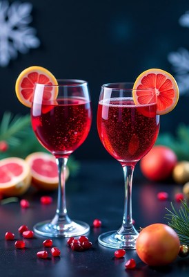 Two red wine glasses with grapefruit for celebration