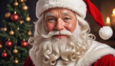 Santa claus smiles near a christmas tree