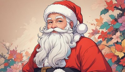 Santa claus smiles against a floral background