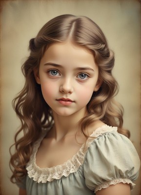 Girl with long brown hair gazes at the camera