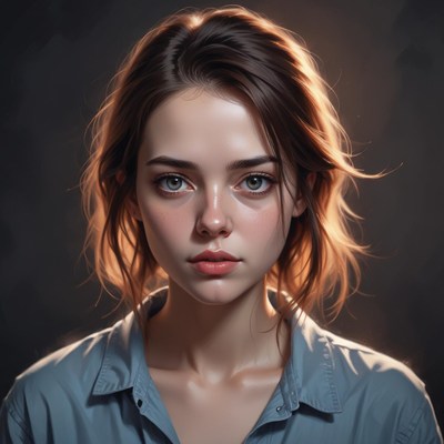 A woman with blue eyes looks directly at the camera