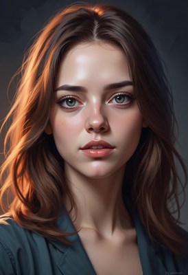 A woman with long brown hair looks directly at the camera