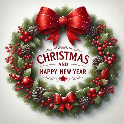 A festive christmas wreath with a red bow