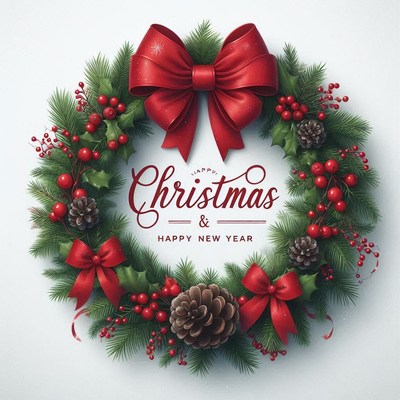 A festive christmas wreath with a red bow