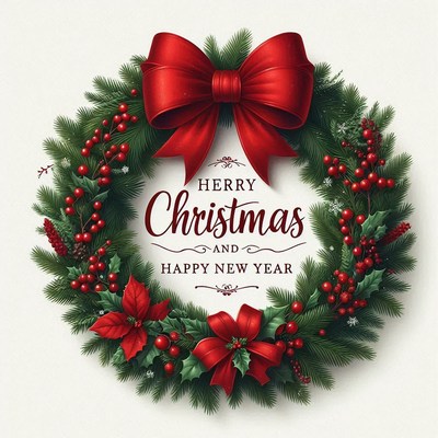 A christmas wreath with a red bow