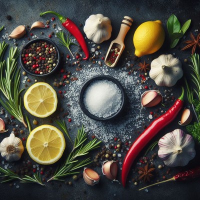 Fresh ingredients like lemons and garlic on countertop