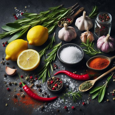 Fresh herbs and spices are ready for cooking