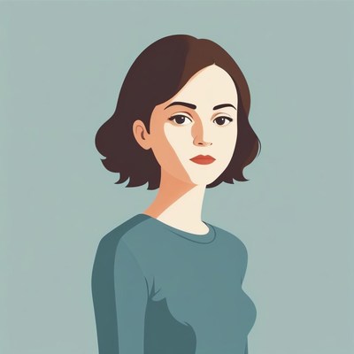 A woman with short, dark hair looks directly at the viewer