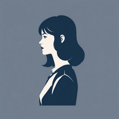 A woman stands in profile, looking to her left