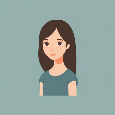 A cartoon woman with long brown hair is looking to the right