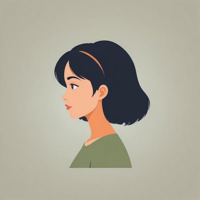 A digital illustration of a woman with short black hair