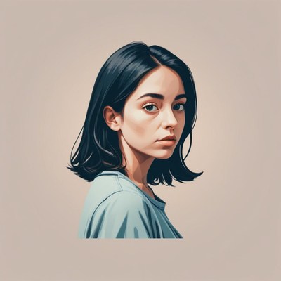 A woman with short, dark hair looks over her shoulder