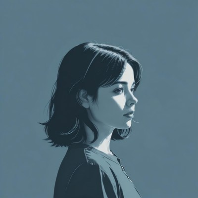 A woman with short, dark hair looks off to the side