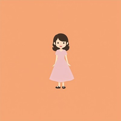 Girl in a pink dress on an orange background