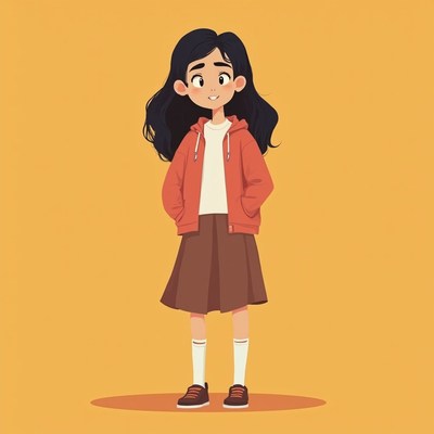 A young girl in a red jacket smiles