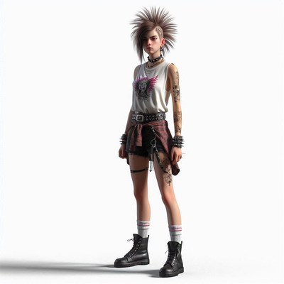 A young woman with a mohawk stands in a white studio