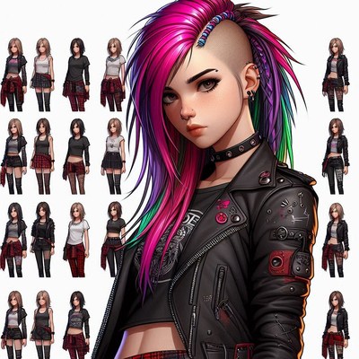 Young woman with pink-purple hair in leather jacket