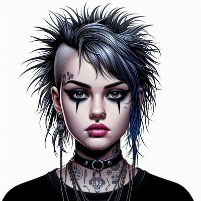 A woman with blue hair and a punk rock style