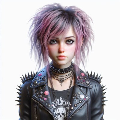 Young woman with pink hair in a studded jacket