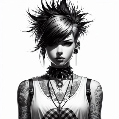 A woman with a punk hairstyle stares intensely